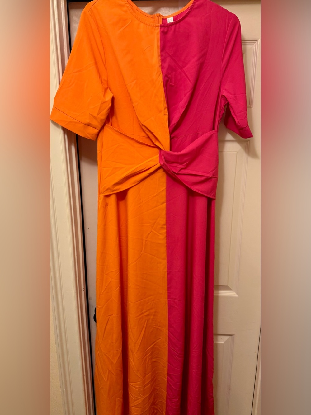 Never Worn! Colorblock Pink & Orange Twist-Front Women's Dress